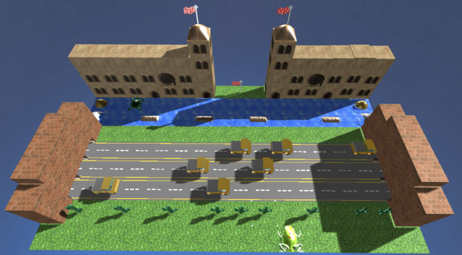 3D frogger game with a castle