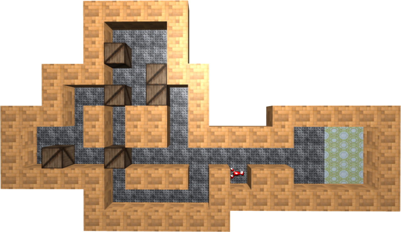 Ein Labyrinth, Kisten und eine Krabbe